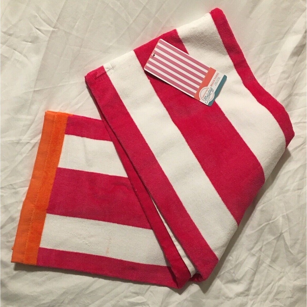 Beach Towel Destination Holiday 'Hot Pink and White Stripe'‎ 32"X62'' Cotton